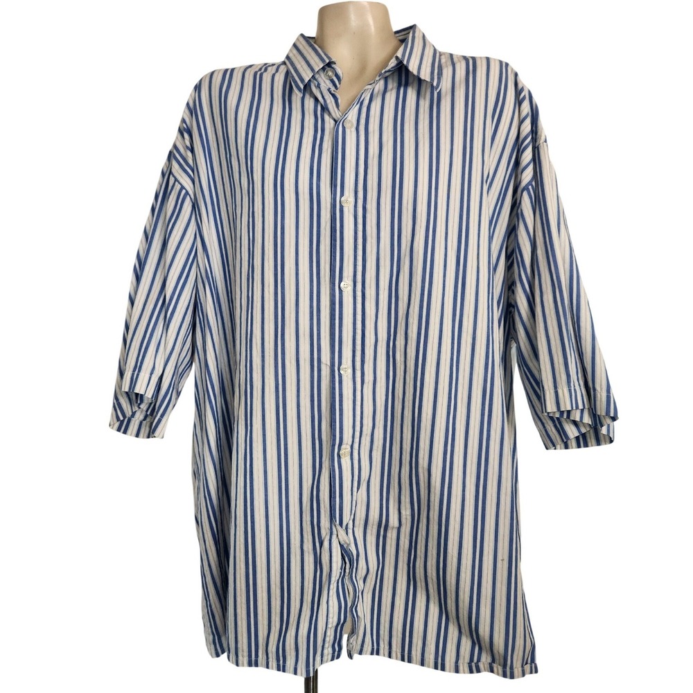 Southpole Mens 3XL Blue White Striped Short Sleeve Button Down Shirt 100% Cotton